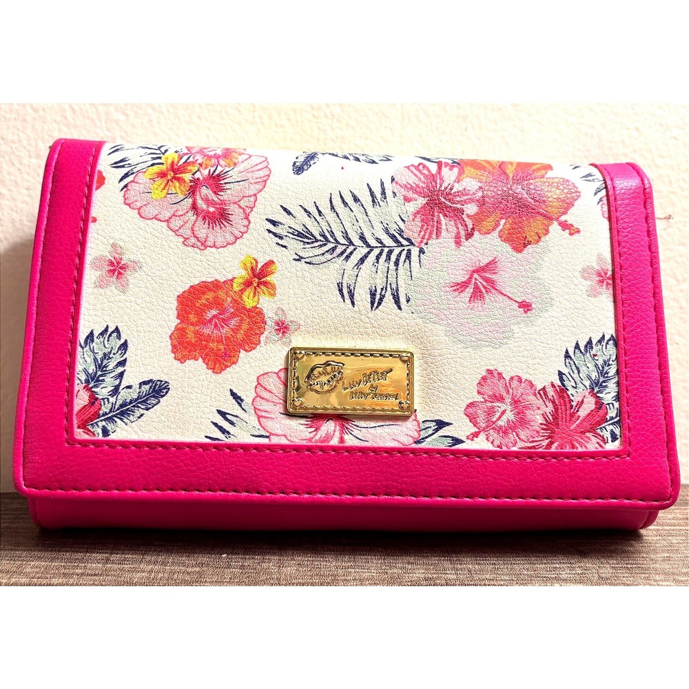 Luv Betsey by Betsey Johnson Pink Tropical Hibiscus Floral Trifold Wallet Mirror